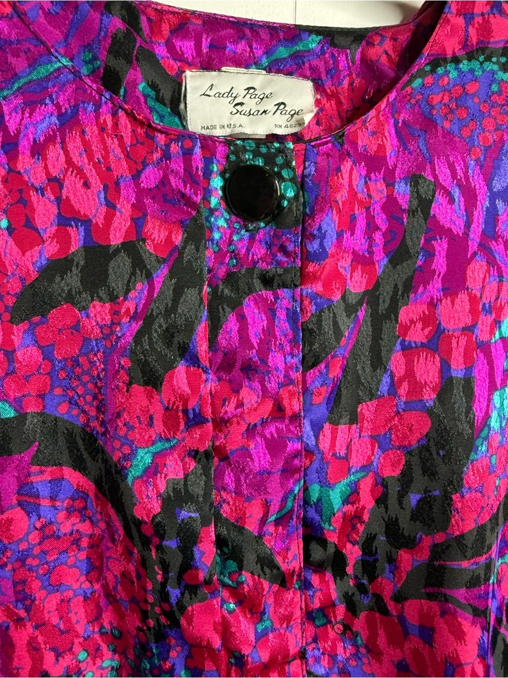 Vintage Lady Page Susan Page blouse pink purple jewel-toned floral Large - Picture 2 of 10